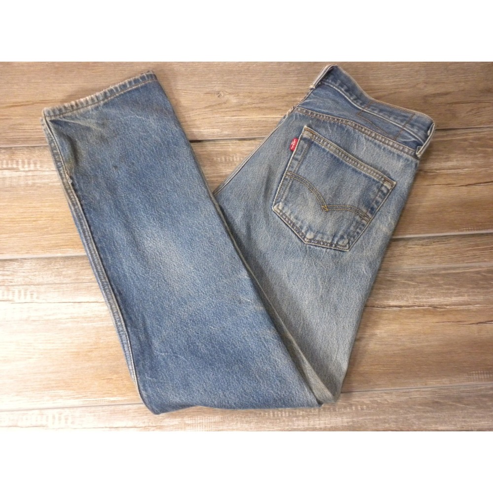 Levi's 501 Jeans Mens 33x36 Blue Denim Button Fly Straight Distressed Grunge